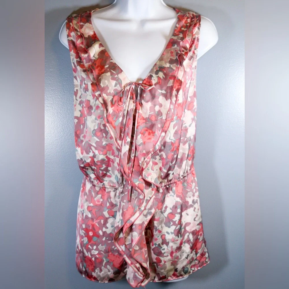 Banana Republic XL Floral Ruffle Tie Front Sleeveless Blouse Top - Picture 5 of 13